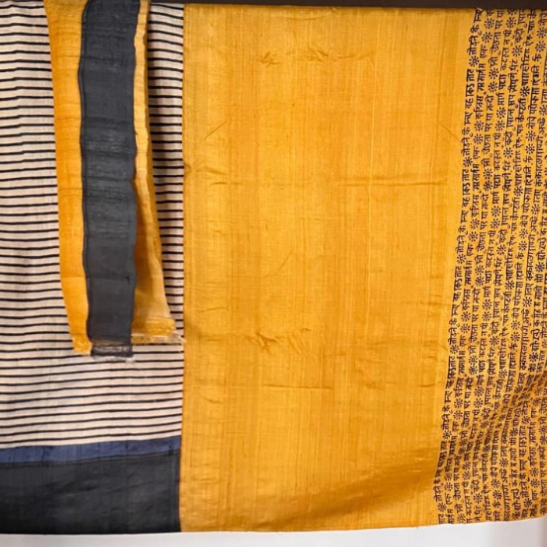 White Handcrafted Handloom Pure Tussar Silk Saree