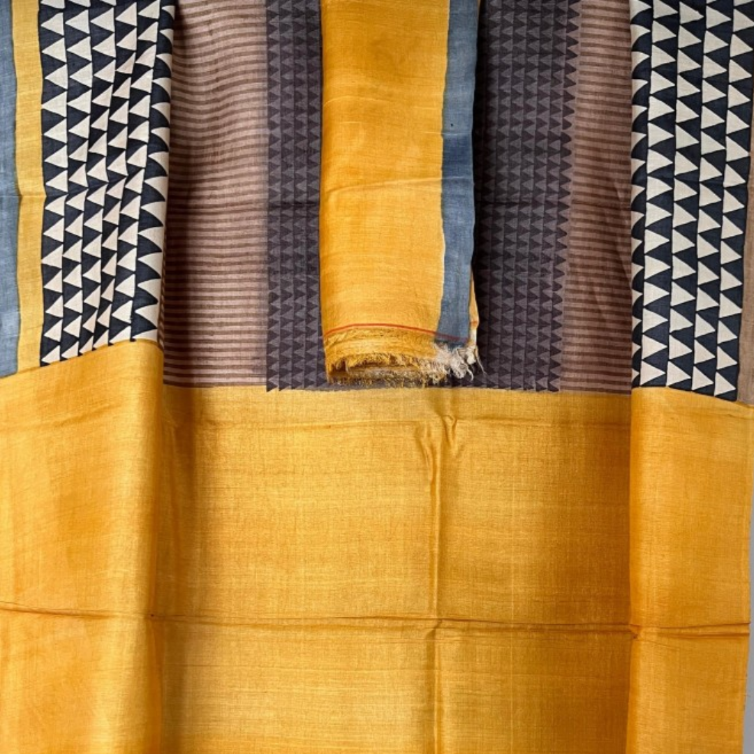 Yellow Handcrafted Handloom Pure Tussar Silk Saree