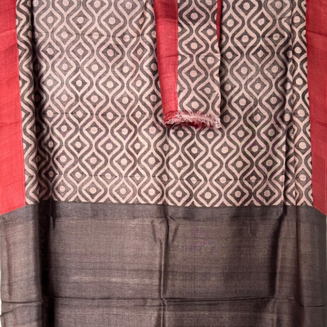 Grey Handcrafted Handloom Pure Tussar Silk Saree