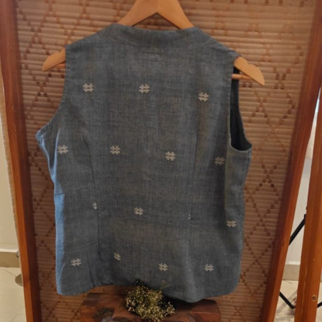 Blue Handwoven Handloom Jamdhani Short Top