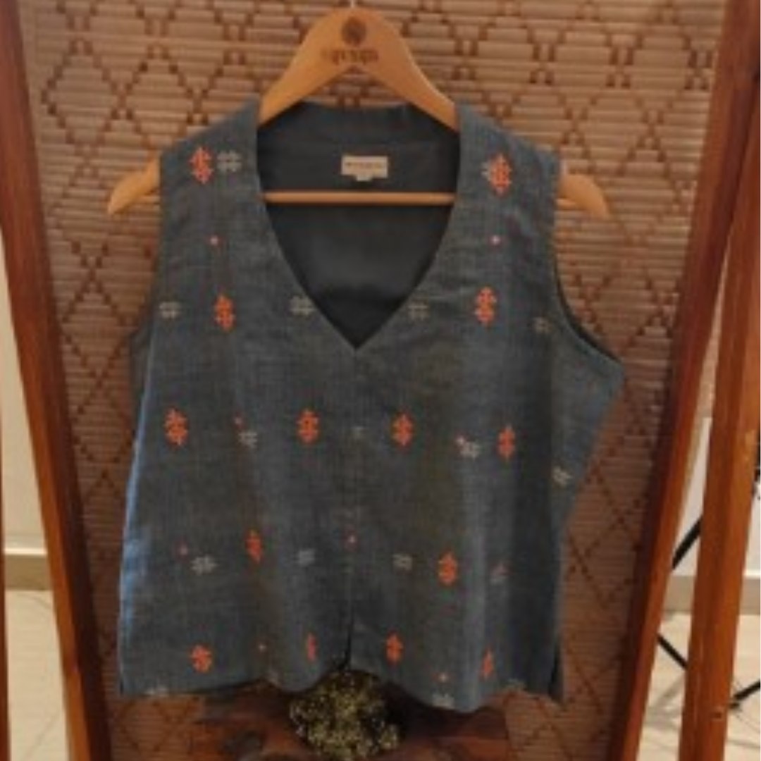 Blue Handwoven Handloom Jamdhani Short Top