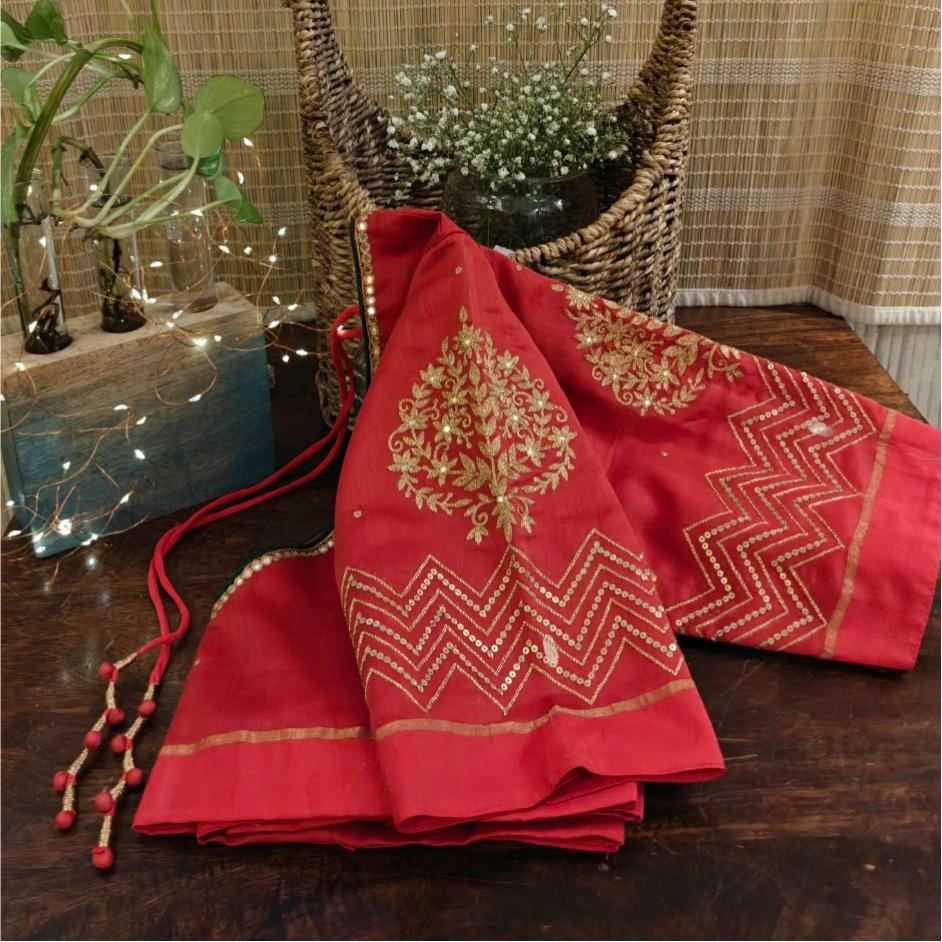 Chanderi | Festive Hues of Red & Gold
