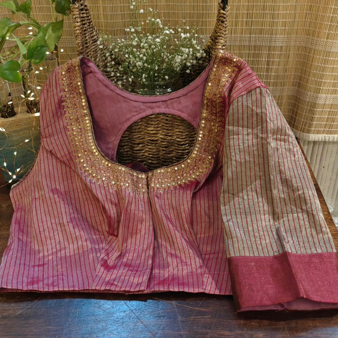 Chanderi | Stripes of Pink & Gold