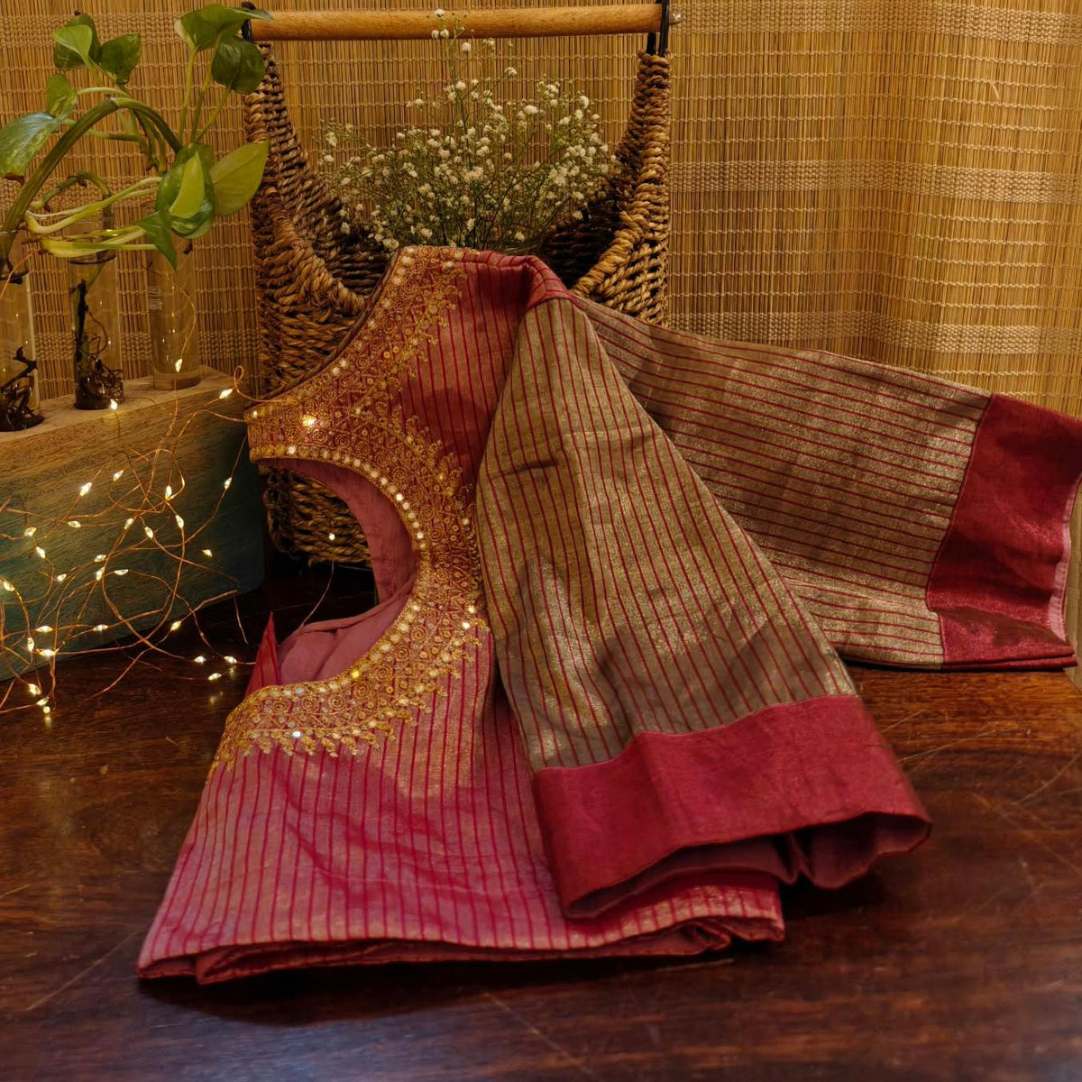 Chanderi | Stripes of Pink & Gold