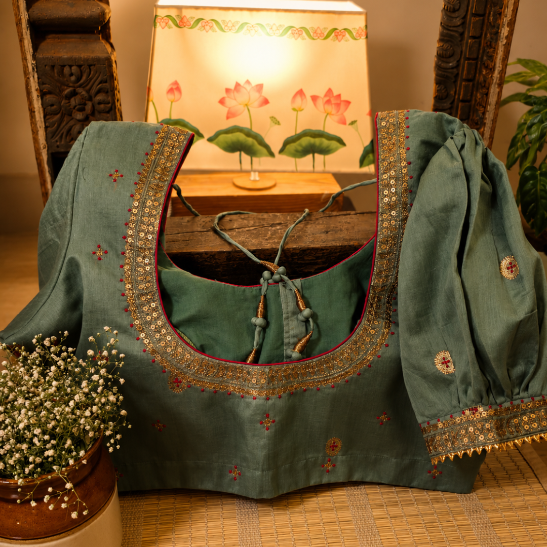 
Emerald Green Handcrafted Handloom Chanderi Silk Blouse
