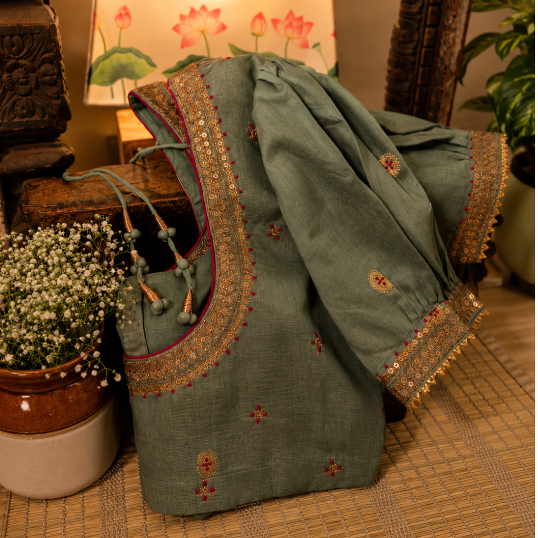 
Emerald Green Handcrafted Handloom Chanderi Silk Blouse
