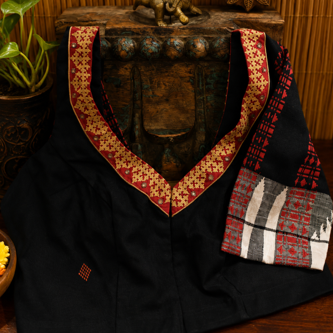 Black & Ivory Handcrafted Handloom Cotton Blouse