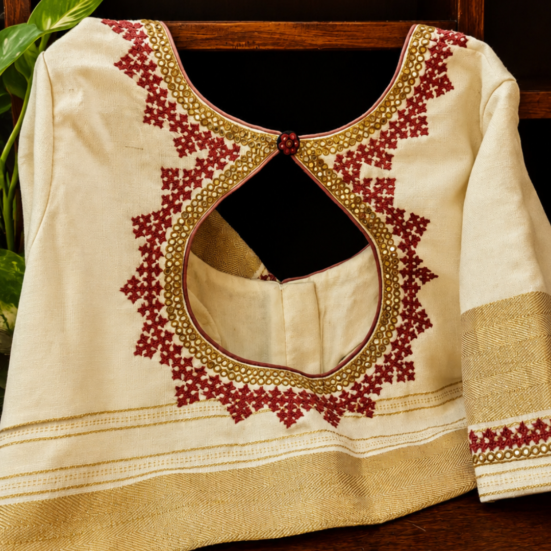 Ivory & Gold Handcrafted Handloom Cotton Blouse