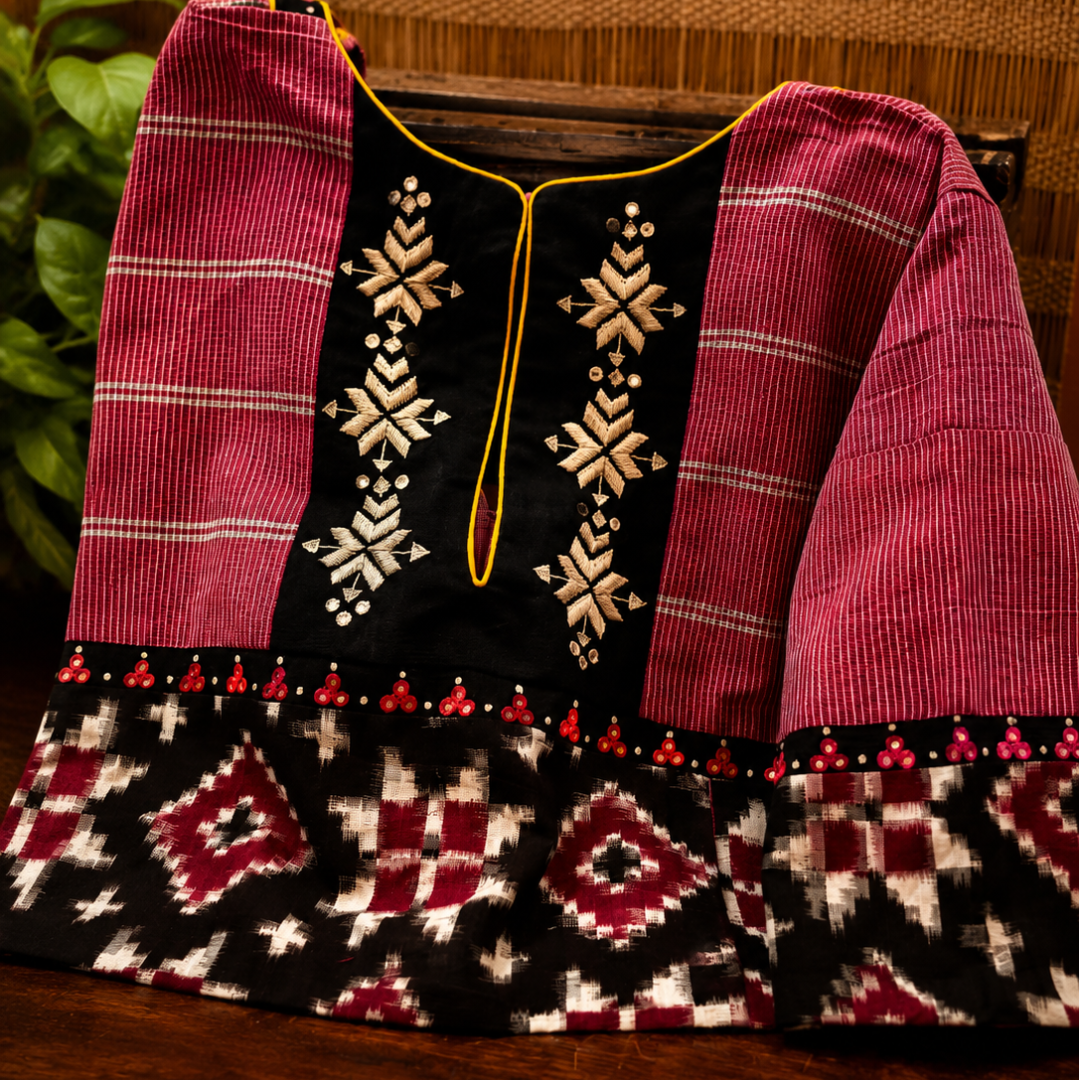 Black & Red Handcrafted Handloom Cotton Blouse