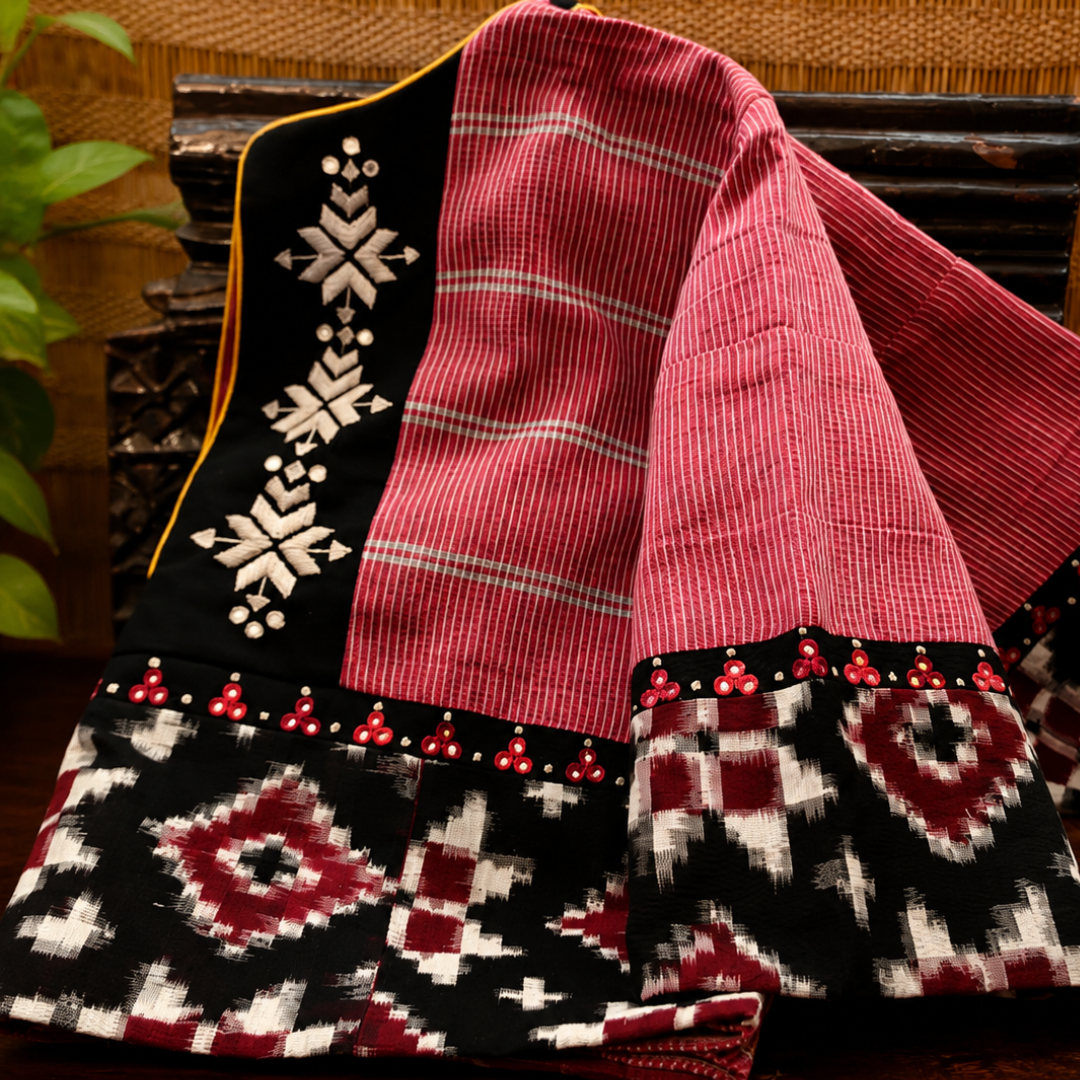 Black & Red Handcrafted Handloom Cotton Blouse