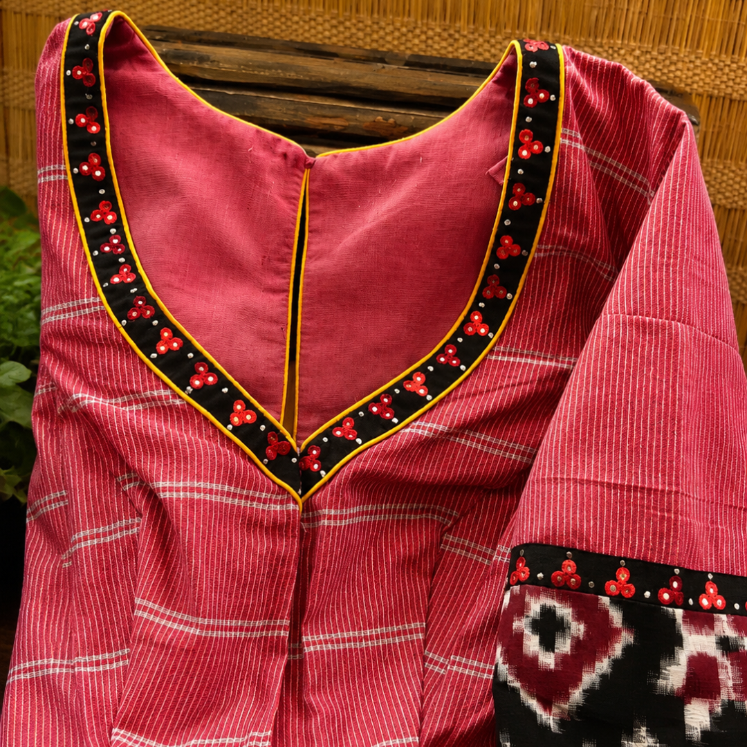 Black & Red Handcrafted Handloom Cotton Blouse