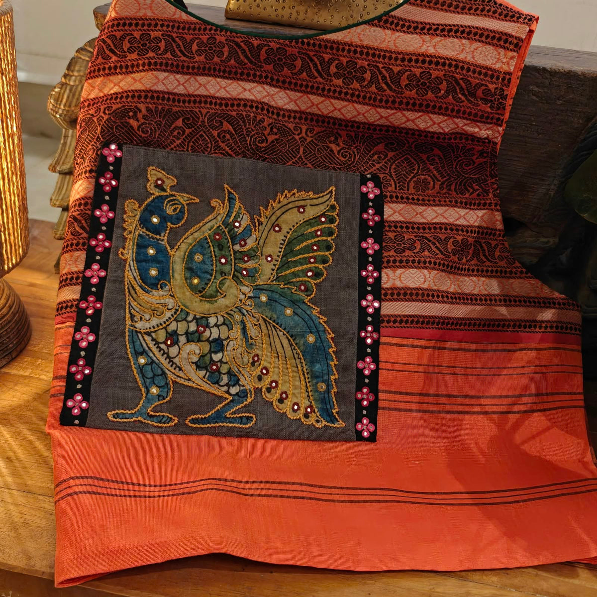 A Peachy Pause in Kalamkari