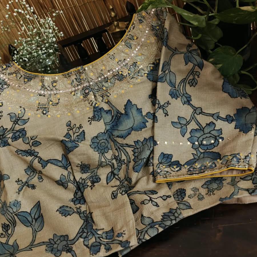 Blue Kalamkari, Touched in Gold