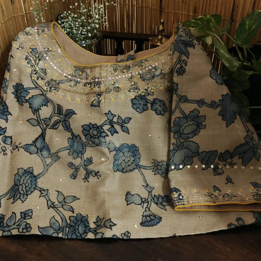Blue Kalamkari, Touched in Gold