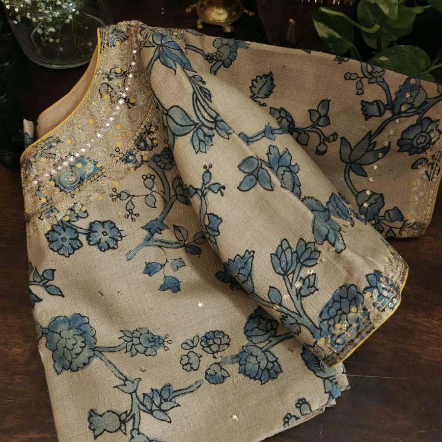 Blue Kalamkari, Touched in Gold