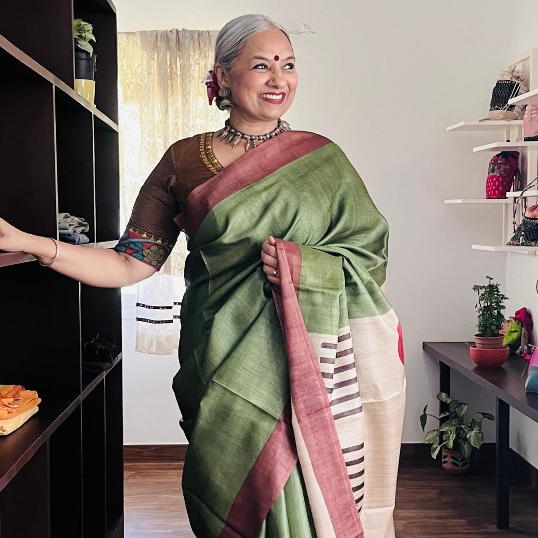 MOSS IN TUSSAR | Handcrafted Svasa Saree