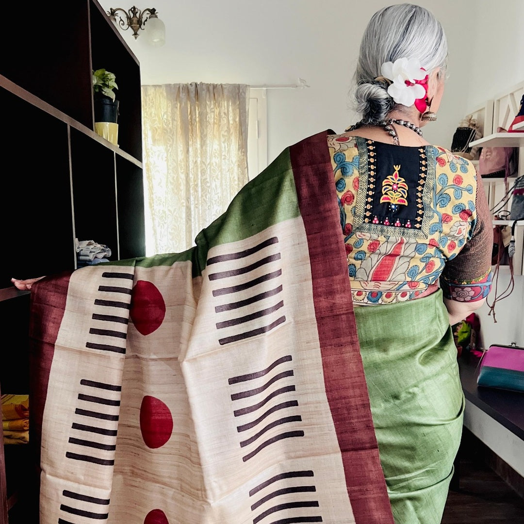 MOSS IN TUSSAR | Handcrafted Svasa Saree