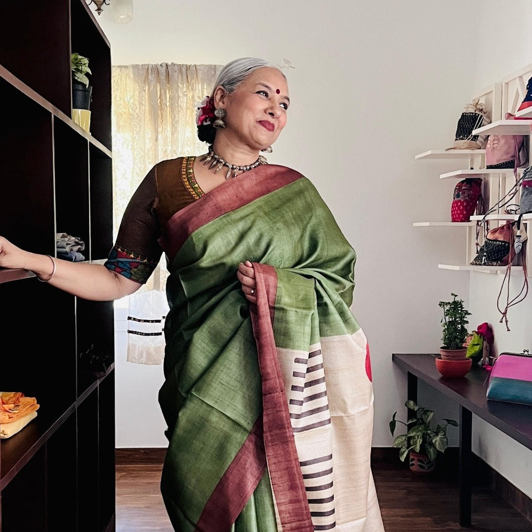 MOSS IN TUSSAR | Handcrafted Svasa Saree