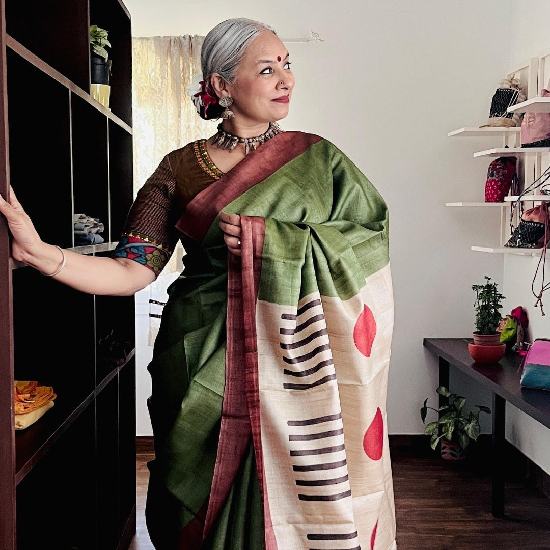 MOSS IN TUSSAR | Handcrafted Svasa Saree