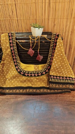 Sungudi in Ochre with Kutchi Embroidery