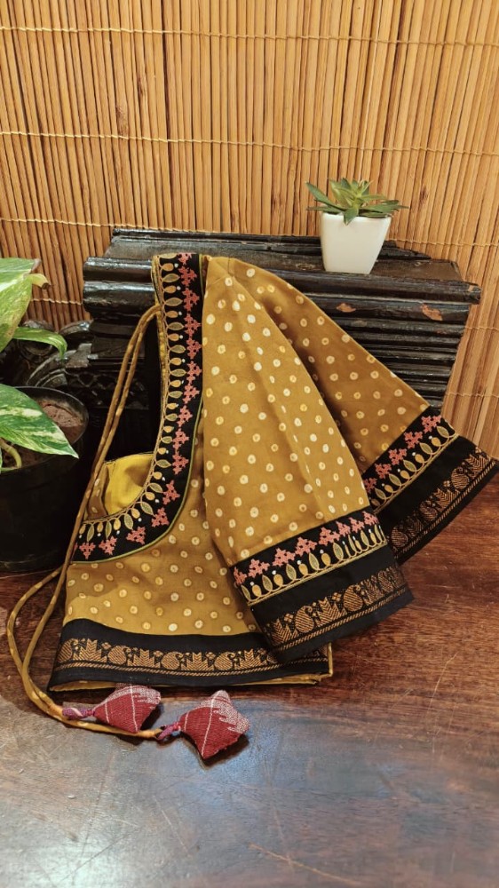 Sungudi in Ochre with Kutchi Embroidery