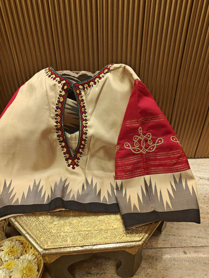 Tradition in Every Thread. Beige and red korvai