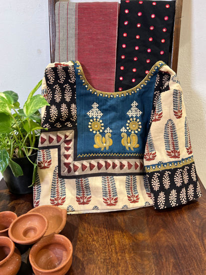 Ajrakh Tales in Indigo & Madder on Ivory