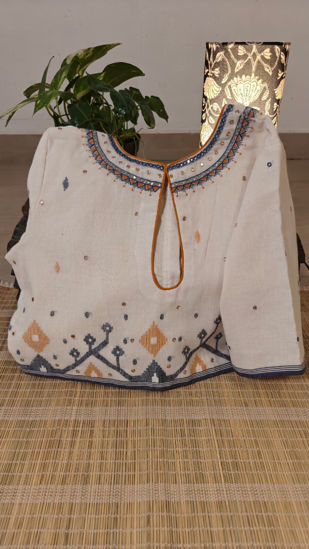 🌸 Jamdani Elegance in Ivory & Grey Blue ✨