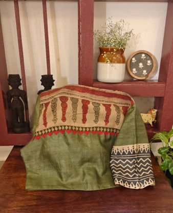 Tussar Silk in safe green,