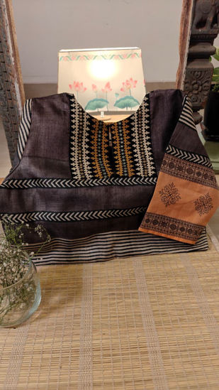 Smoke brown and peach tussar