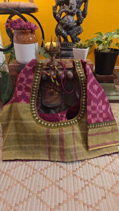 Pink Telia Rumal with Olive Borders