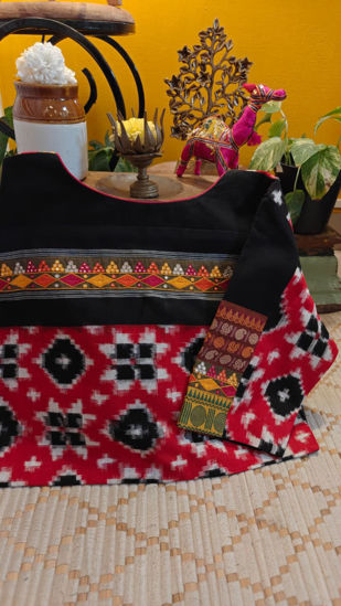 Telia Rumal in Red, Charcoal & Ivory