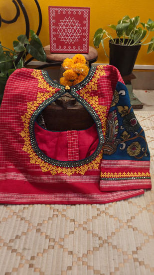Red Narayanpet with Blue Kalamkari