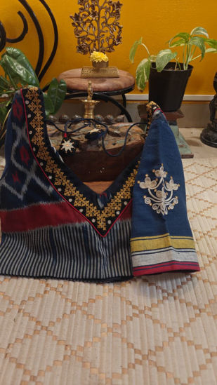 Indigo Ikkat with Ochre Kutchi